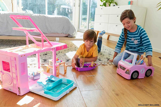 Toy figure playset — Barbie 3-in-1 dreamcamper with pool set and transforming design
