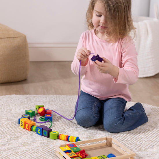 Melissa & Doug lacing beads - 27 wooden beads with 2 laces for fun activity
