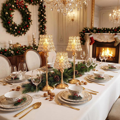 Gold Crystal Metal Candle Holders Set of 3 Tealight for Table Centerpieces