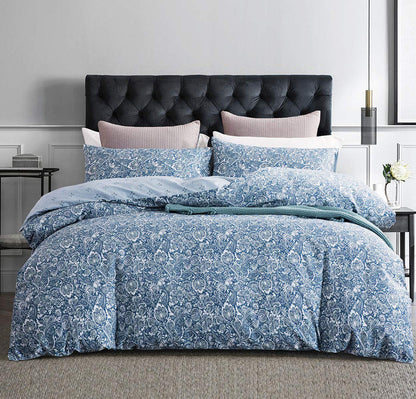 BED_LINEN_SET — SLEEPBELLA reversible cotton duvet cover set in blue and white