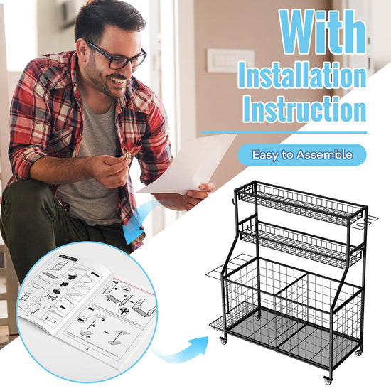 Sports equipment storage rack — heavy duty design with rolling cart and hooks