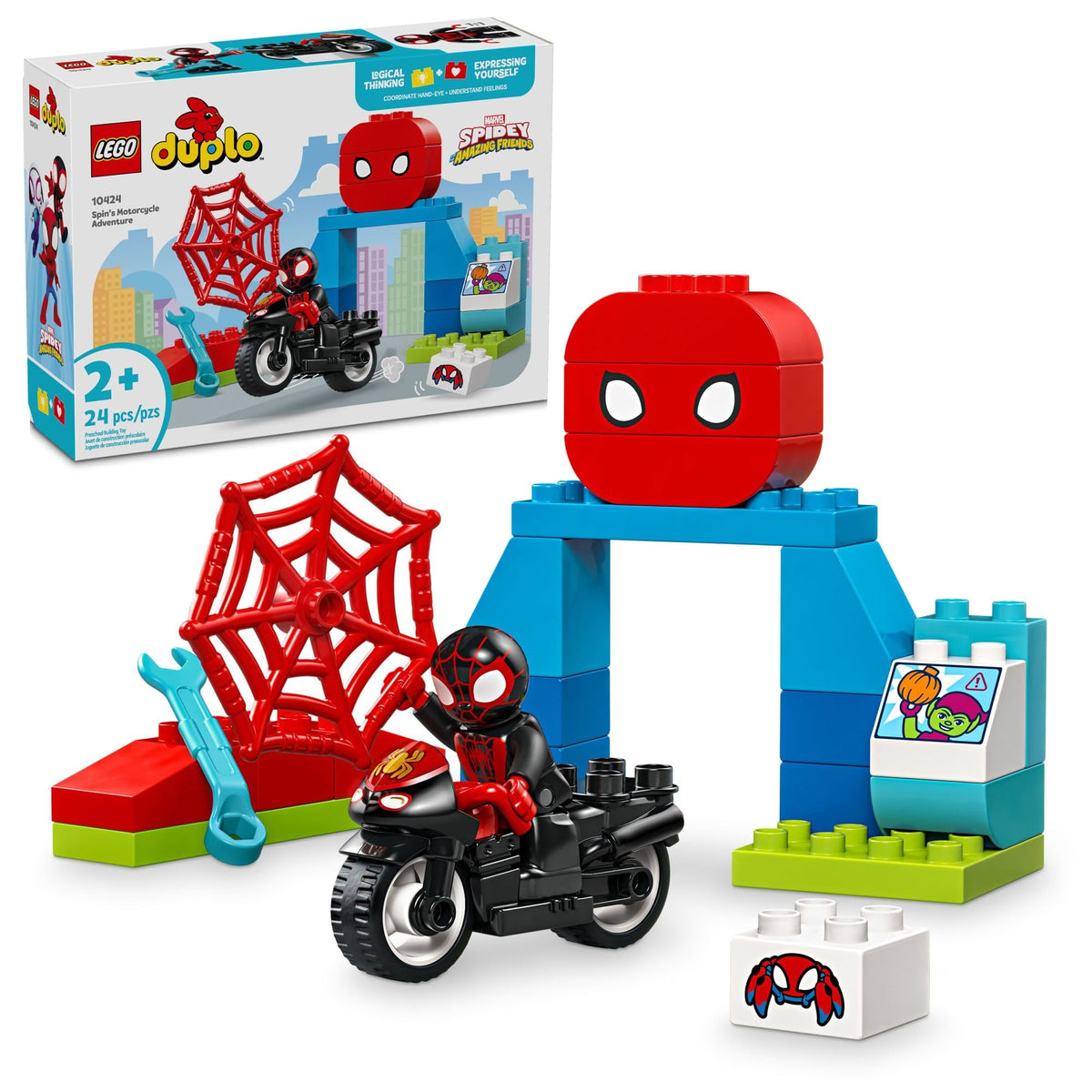 LEGO DUPLO Marvel motorcycle adventure playset - Spidey and friends for toddlers, ages 2+ years - 10424