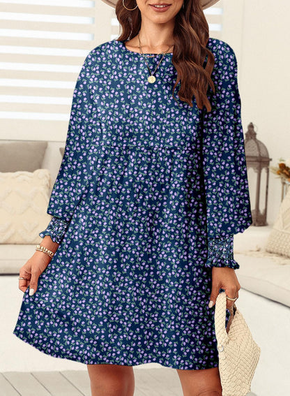 Dokotoo dress — Flowy boho floral babydoll mini with long sleeves and empire waist
