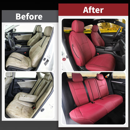 HKZ vehicle seat covers — custom fit wine red leather for Honda Civic Sedan 2016-2021 LX