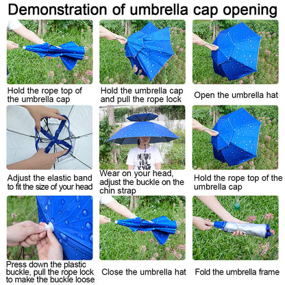 NEW-Vi fishing umbrella hat - Folding adjustable sun and rain cap for outdoor use