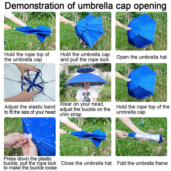 NEW-Vi fishing umbrella hat - Folding adjustable sun and rain cap for outdoor use