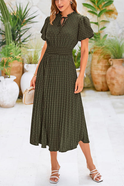 PrettyGarden dress — Summer midi with puff short sleeves and V neck design
