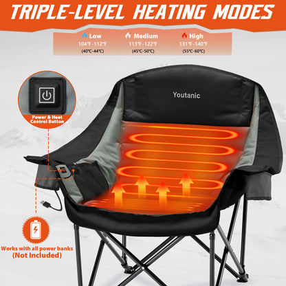 Youtanic Oversized Camping Chair, Portable Folding Camping Chairs with Side Pocket, Cup Holder and Carry Bag, Heavy Duty Outdoor Camping Chairs for Adults