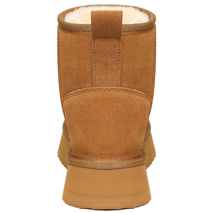 Litfun suede platform mini boots - Fuzzy fur lined ankle winter boots for women