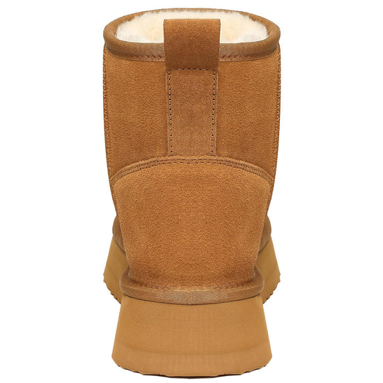 Litfun suede platform mini boots - Fuzzy fur lined ankle winter boots for women
