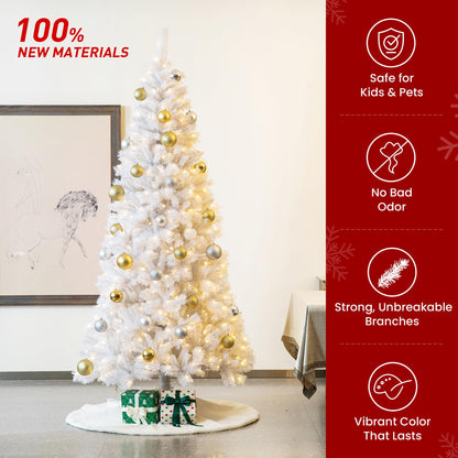 Glitzhome artificial Christmas tree — pre-lit flocked design with metal base and hinges for decoration