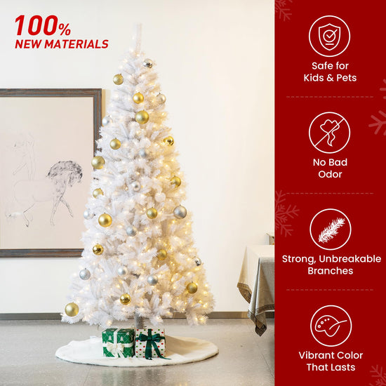Glitzhome artificial Christmas tree — pre-lit flocked design with metal base and hinges for decoration