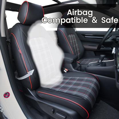 HKZ Fit CRV car seat covers - Leather in Scottish style black/red for Honda CR-V 2023-2026 models