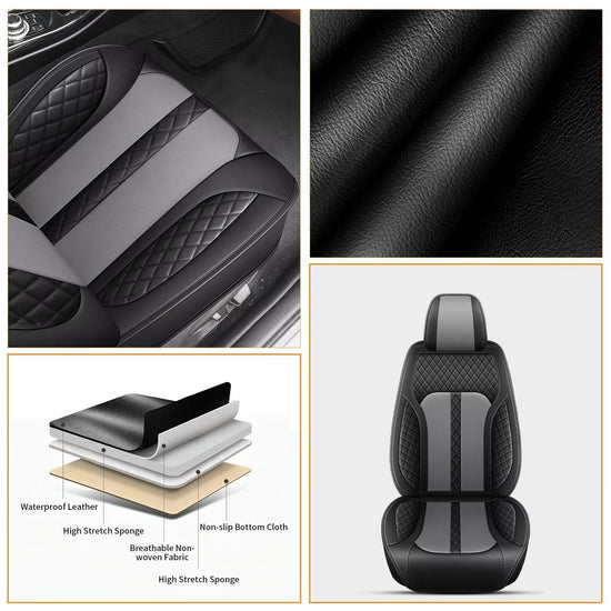 AOMSAZTO vehicle seat cover — leather front seat cushions for Acura RDX 2008-2026 in black and gray