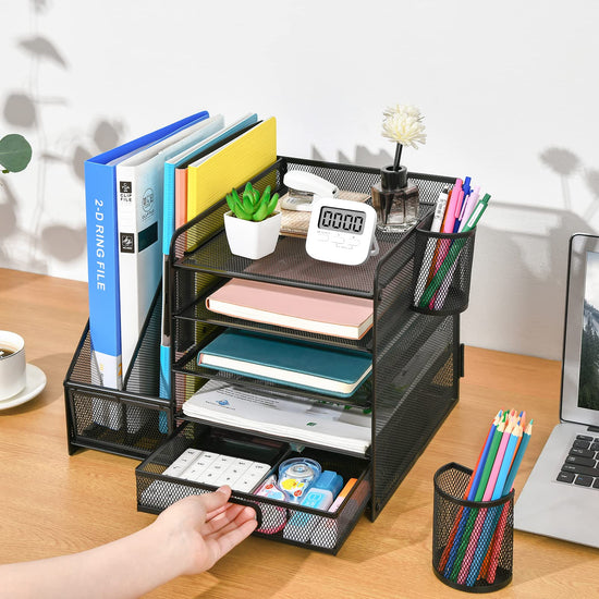 Marbrasse caddy — 5-tier organizer with file holder and drawer for office supplies