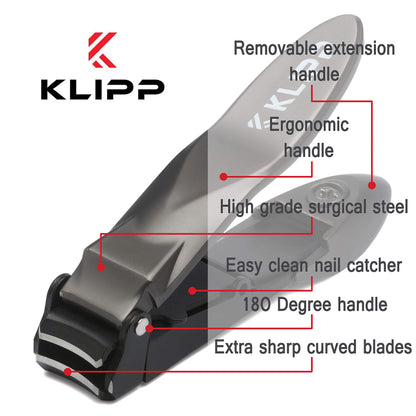 Nail clippers - KLIPP heavy duty self-collecting nail cutter with ergonomic lever