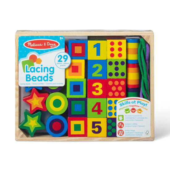 Melissa & Doug lacing beads - 27 wooden beads with 2 laces for fun activity