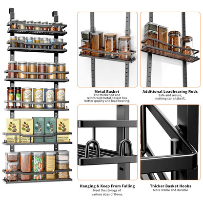 MSERCUOR storage rack — over the door design with adjustable baskets and spice rack