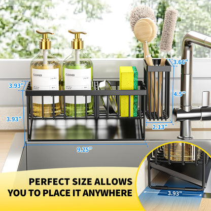 Cisily kitchen sink caddy with high brush holder and sponge holder for sink