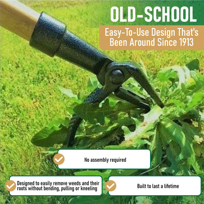 Grampa's weeder - Stand up weed puller tool with bamboo handle and steel head design