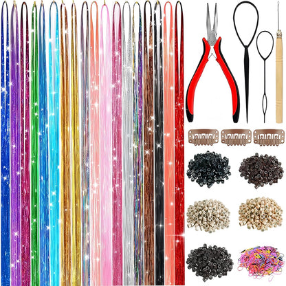 Hair extension — 18 colors hair tinsel kit with 7600 strands for girls
