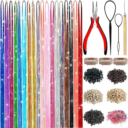 Hair extension — 18 colors hair tinsel kit with 7600 strands for girls