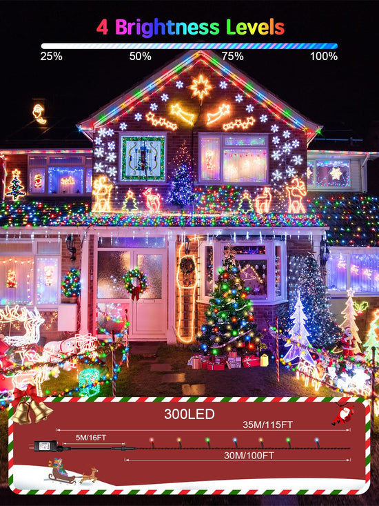 Acan string lights — 100FT warm white LED outdoor lights with 8 modes