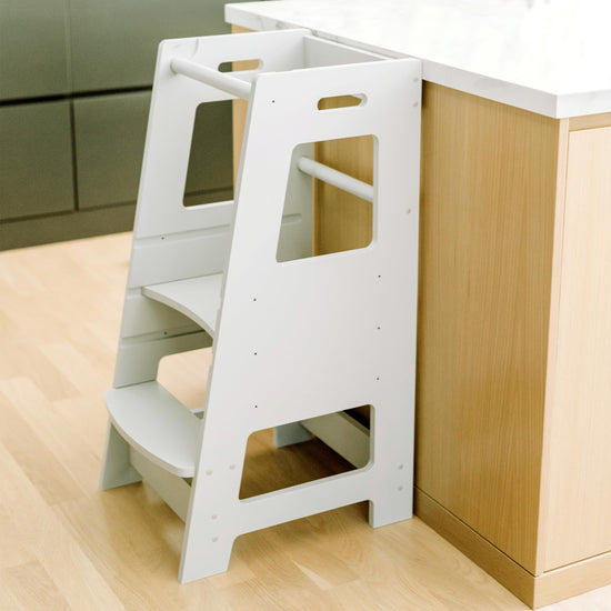 KidzWerks step stool — adjustable wooden platform for kids kitchen use