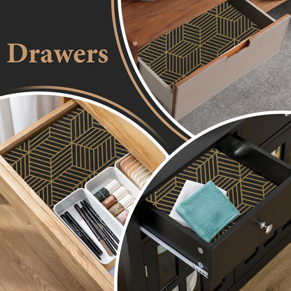 Furniture liner — Non-slip gold geometric design, easy to clean for cabinets and drawers