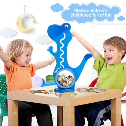AORCMITN wooden dinosaur piggy bank — clear big belly design for kids
