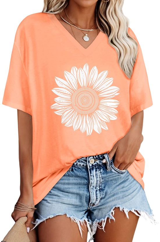 Oversized v neck short sleeve t shirt for women