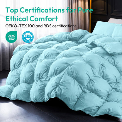 King size duvet insert — 750+ fill power, 1200TC cotton, gray comforter with tabs