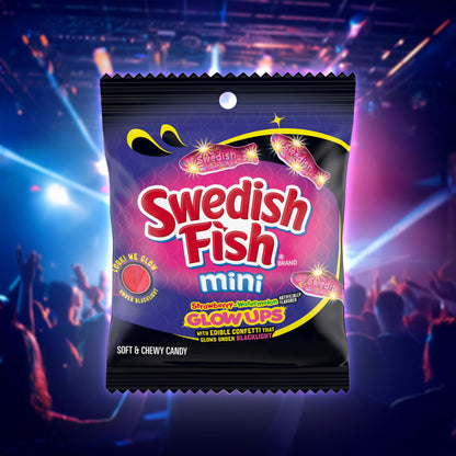 SWEDISH FISH mini glow ups - Strawberry-watermelon gummy candy, 12 bags