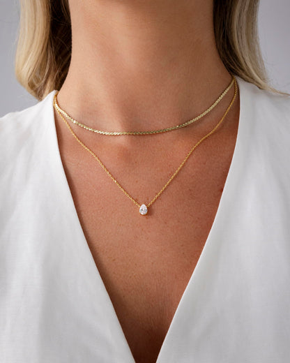 PAVOI choker necklace set with twisted Singapore chain and pear-cut stone pendant