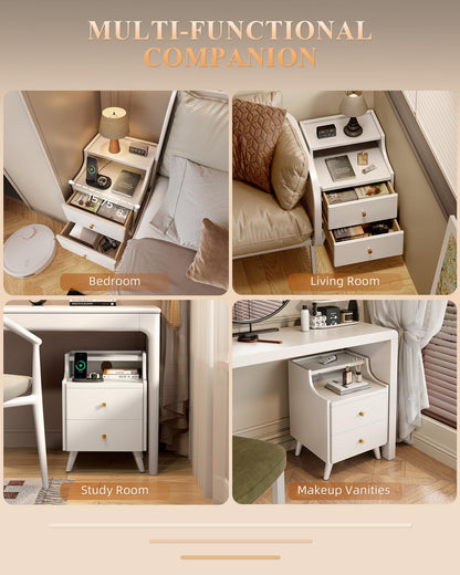 IUNVR Narrow Nightstand with 2 Drawers, Solid Wood Bedside Table