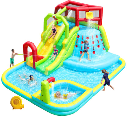 WELLFUNTIME inflatable bouncer — water slide park with deep pool and air blower