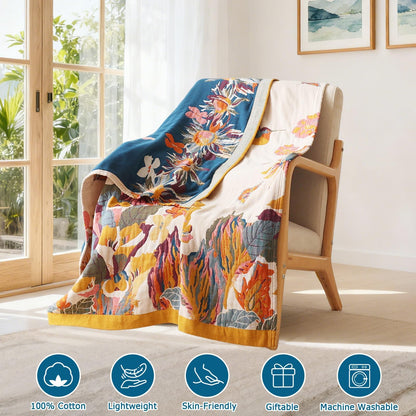 Boho throw blanket — 100% cotton reversible lightweight design for all seasons