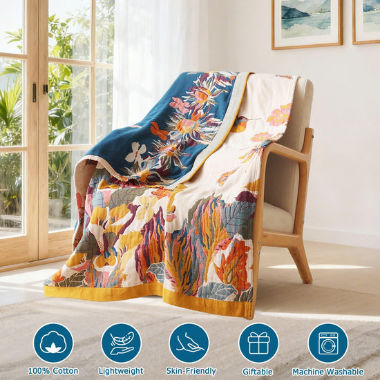 Boho throw blanket — 100% cotton reversible lightweight design for all seasons