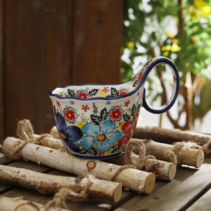 ALMA soup bowl with loop handle - Handpainted Polish pottery style, microwave safe