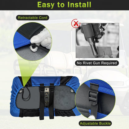 Golf Cart Seat Covers Fit Yamaha G22 G19 G16 G14 G11 G9 G8 G2 Club Car DS Pre-2000 Front Seat Covers Stretchy Breathable Washable Ordinary Cushions Cover No Nails Gun Easy to Install Black & Blue