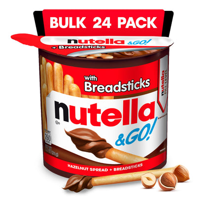 Nutella & GO! chocolate hazelnut spread with breadsticks, 24 snack packs 1.8 oz each