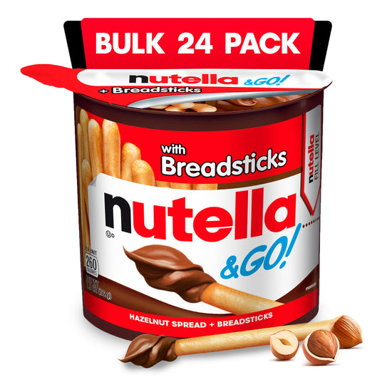 Nutella & GO! chocolate hazelnut spread with breadsticks, 24 snack packs 1.8 oz each