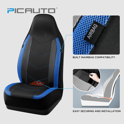 PIC AUTO vehicle seat cover — Sports carbon fiber mesh design, universal fit, blue
