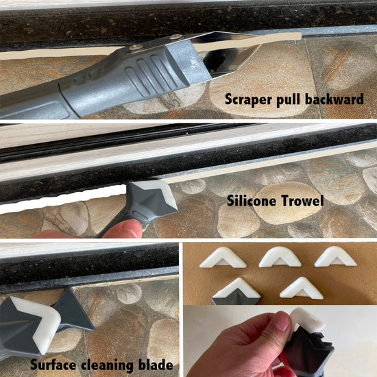 Sealant — 3 in 1 silicone caulking tools with stainless steel head and 5 pads