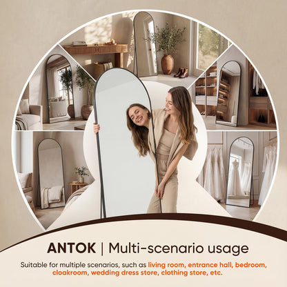Antok arched floor mirror — aluminum frame, free standing or wall mount