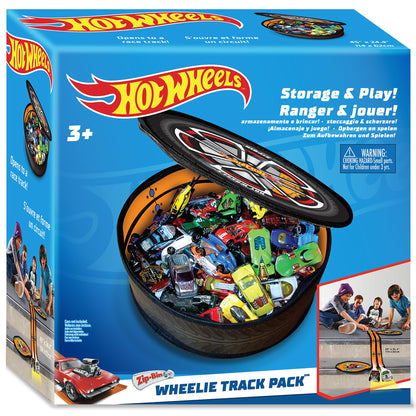 Toy vehicle set — ZipBin wheelie track pack unzips into a racetrack mat