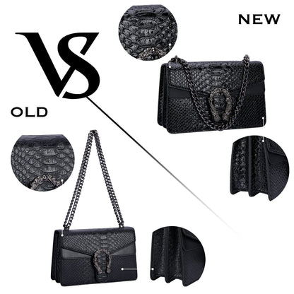 Aiqudou handbag — snake print design with chain detail and luxury PU leather