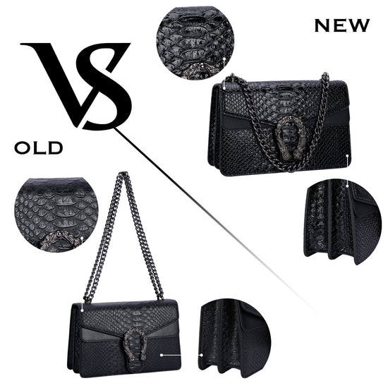 Aiqudou handbag — snake print design with chain detail and luxury PU leather