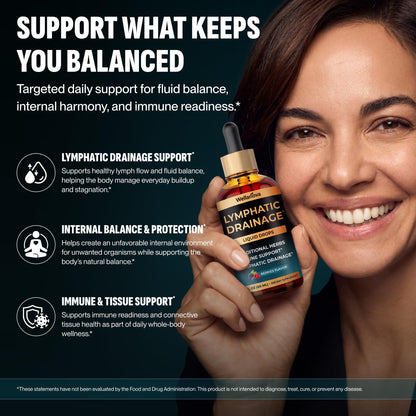 Wellanova Lymphatic Drainage Drops - Organic Supplement for Lymphatic Support & Detox - 10-in-1 Herbal Blend Cleanse Complex with Burdock, Dandelion, Elderberry - 2 fl oz