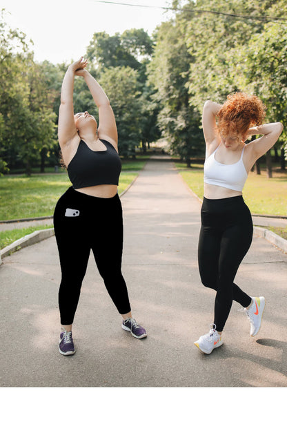 Plus size leggings with pockets - stretchy high waist workout pants for women